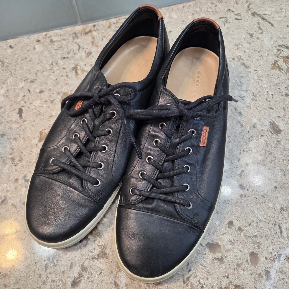 ECCO Soft 7 Black Leather Sneakers Womens Low Top Lace Up Shoes Size 43